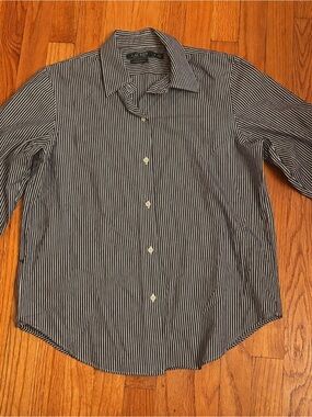 Lauren Ralph Lauren Non Iron Striped Button Down Shirt Blue White Women’s M